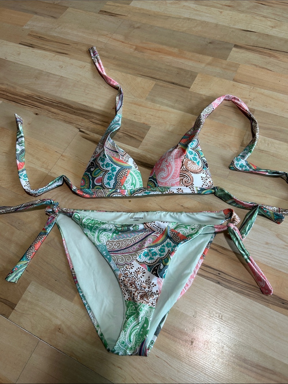 Paisley Print Tie-Side Bikini Set - Multicolor